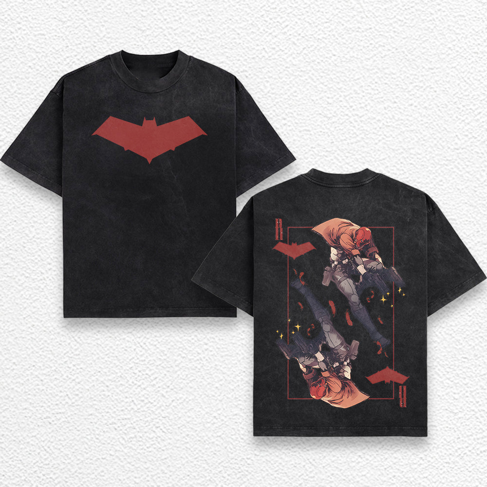 Red Hood Superhero DC Comic Double Printed Oversize Lightweight Acid Washed Tee Ver2, Character Comics TV Series Graphic Design Unisex Top Cotton Streetwear T-Shirt Clothes Menswear