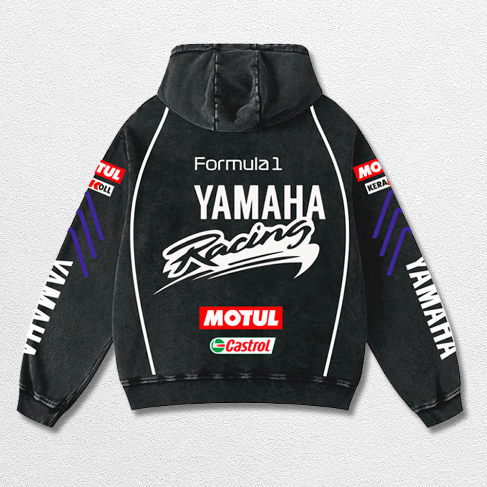 Retro Camel Yamaha Racing Washed Hoodie Formula 1 World Champion Enthusiast Apparel Streetwear Racing Team Super Motorsports Clothing Riders Motocross Off-Road Dirt Bike Fan Gear Cotton For Moto Fan