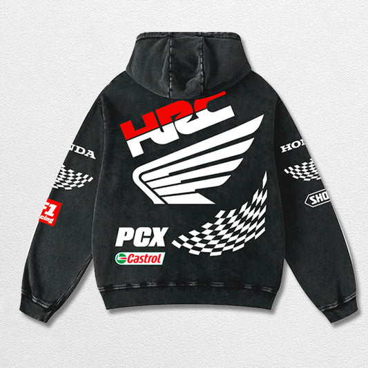 Retro Rothmans Honda HRC Racing Washed Hoodie Formula 1 World Champion Enthusiast Apparel Streetwear Racing Team Super Motorsports Clothing Riders Motocross Off-Road Dirt Bike Fan Gear Cotton For Moto Fan