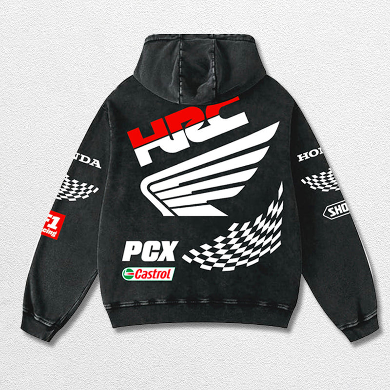 Retro Rothmans Honda HRC Racing Washed Hoodie Formula 1 World Champion Enthusiast Apparel Streetwear Racing Team Super Motorsports Clothing Riders Motocross Off-Road Dirt Bike Fan Gear Cotton For Moto Fan