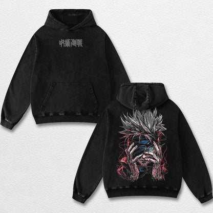 Retro Satoru Gojo - Jujutsu Kaisen Oversize Lightweight Acid Washed Hoodie Sweatshirt Tee, Anime Graphic Design Unisex Top Cotton Streetwear Shirt Clothes