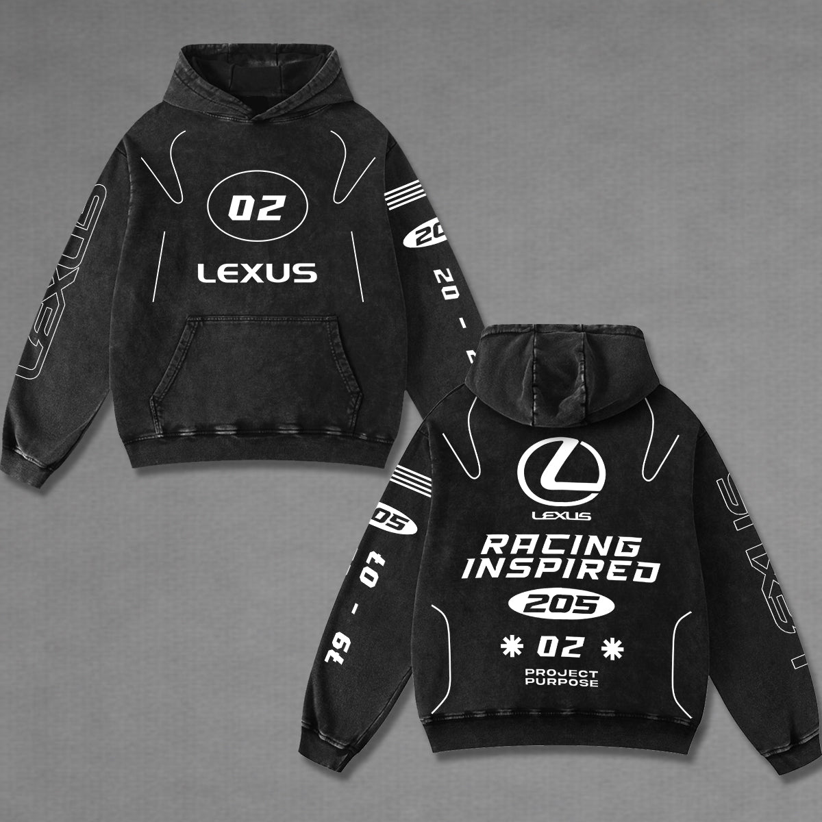 Lexus 205 Biker Hoodie Washed Vintage MotoGP Racing Streetwear, Motorcycle Graphic Hoodie Unisex, Designed for Motor Fans, Sportbike Culture, Speed Lovers & Urban Motorbike Style