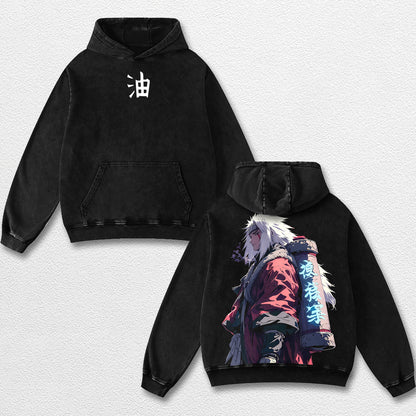 Retro Jiraiya Legendary - Naruto Oversize Lightweight Acid Washed Hoodie Sweatshirt Tee, Anime Graphic Design Unisex Top Cotton Streetwear Shirt Clothes