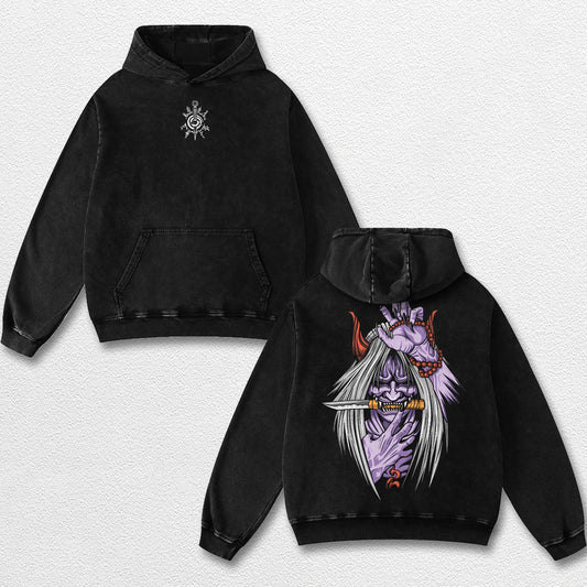 Retro Minato Reaper Death Seal - Naruto Oversize Lightweight Acid Washed Hoodie Sweatshirt Tee, Anime Graphic Design Unisex Top Cotton Streetwear Shirt Clothes