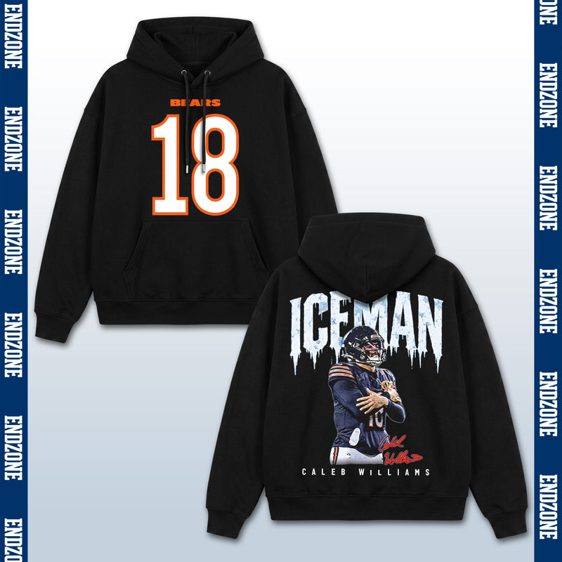Caleb Williams Chicago Bears #18 Iceman Vintage Graphic Hoodie Sweatshirt T-Shirt, NFL Football Season Apparel, C. Williams CW18 QB1 Legend Retro Streetwear Tee, Chicago Football Fan Gift