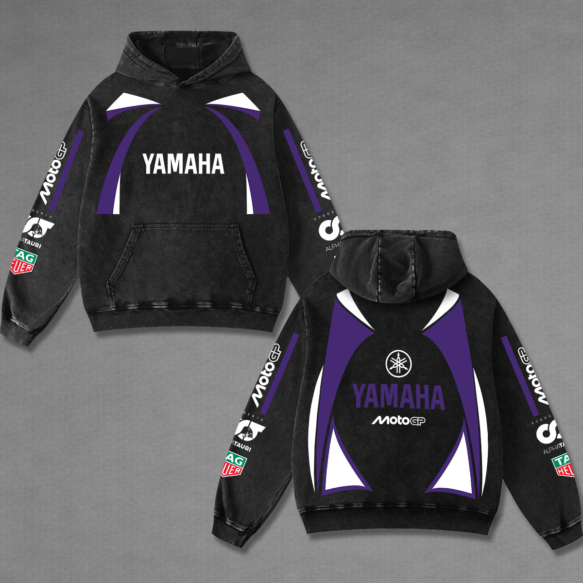 Yamaha Alphatauri Biker Hoodie Washed Vintage MotoGP Racing Streetwear, Motorcycle Graphic Hoodie Unisex, Designed for Motor Fans, Sportbike Culture, Speed Lovers & Urban Motorbike Style