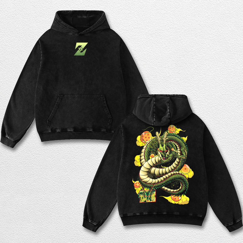 Retro Shenron - Dragon Ball Z Oversize Lightweight Acid Washed Hoodie Sweatshirt Tee, Anime Graphic Design Unisex Top Cotton Streetwear Shirt Clothes