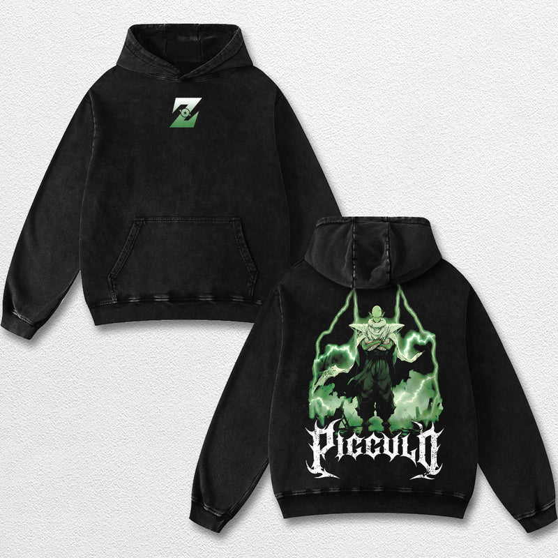 Retro Piccolo- Dragon Ball Z Oversize Lightweight Acid Washed Hoodie Sweatshirt Tee, Anime Graphic Design Unisex Top Cotton Streetwear Shirt Clothes