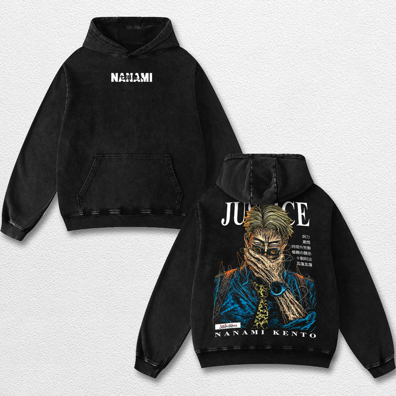 Retro Kento Nanami - Jujutsu Kaisen Oversize Lightweight Acid Washed Hoodie Sweatshirt Tee, Anime Graphic Design Unisex Top Cotton Streetwear Shirt Clothes