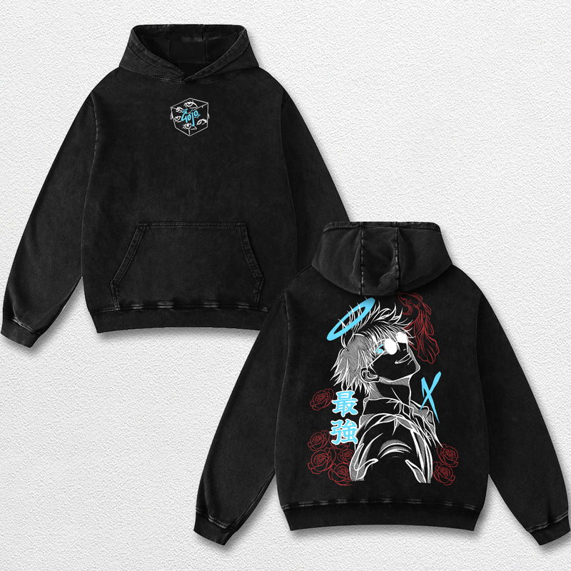 Retro Angel Gojo Satoru - Jujutsu Kaisen Oversize Lightweight Acid Washed Hoodie Sweatshirt Tee, Anime Graphic Design Unisex Top Cotton Streetwear Shirt Clothes