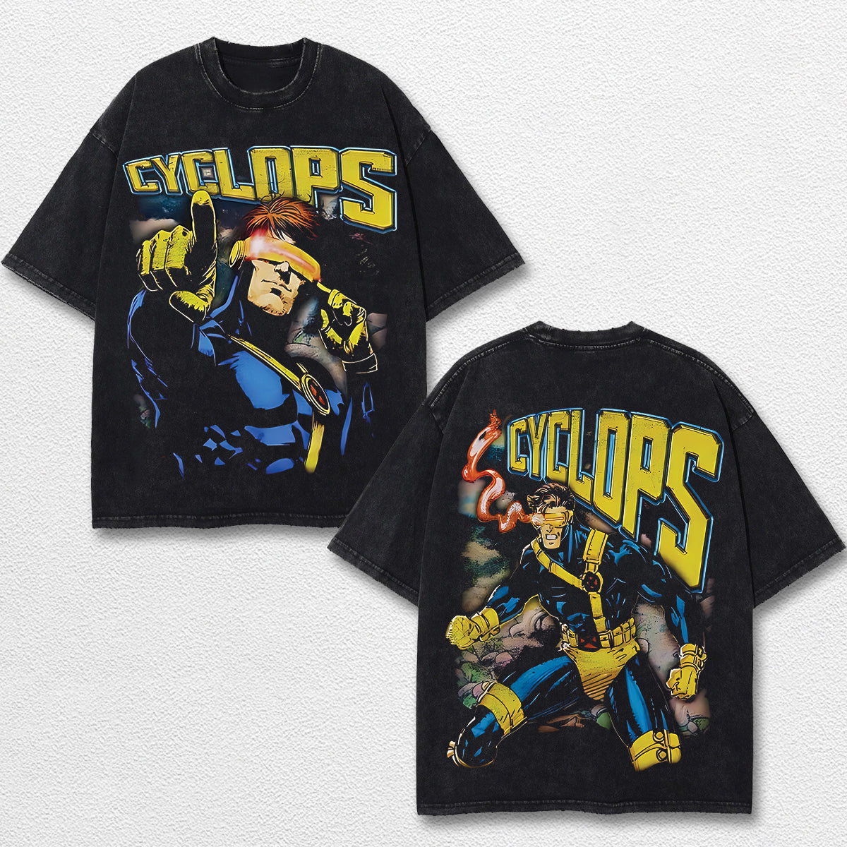 Cyclop Xmen Hero Comic Double Printed Oversize Lightweight Acid Washed Tee, Character Marrvel Comics TV Series Graphic Design Unisex Top Cotton Streetwear T-Shirt Clothes Menswear
