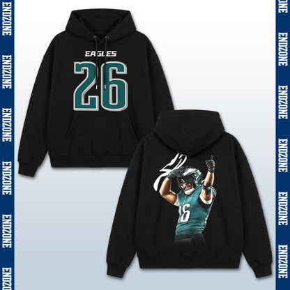 Saquon Barkley Philadelphia Eagles #26 Pointing Celebration Vintage Graphic Hoodie Sweatshirt T-Shirt, NFL Football Season Apparel, S. Barkley SB26 All-Pro Legend Retro Streetwear Tee, Philadelphia Football Fan Gift