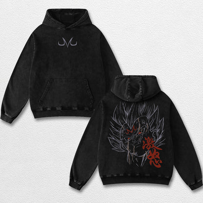 Retro Majin Vegeta - Dragon Ball Z Oversize Lightweight Acid Washed Hoodie Sweatshirt Tee, Anime Graphic Design Unisex Top Cotton Streetwear Shirt Clothes