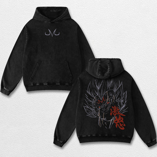 Retro Majin Vegeta - Dragon Ball Z Oversize Lightweight Acid Washed Hoodie Sweatshirt Tee, Anime Graphic Design Unisex Top Cotton Streetwear Shirt Clothes