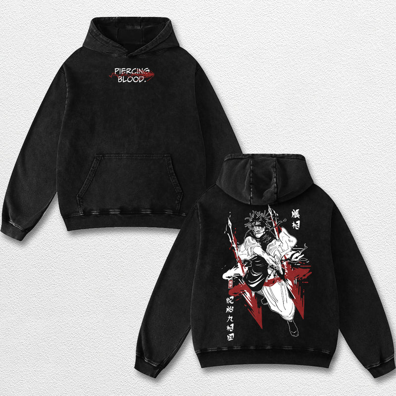 Retro Choso Piercing Blood - Jujutsu Kaisen Oversize Lightweight Acid Washed Hoodie Sweatshirt Tee, Anime Graphic Design Unisex Top Cotton Streetwear Shirt Clothes