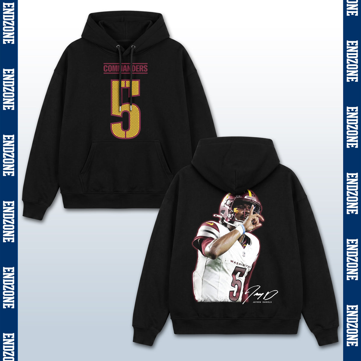 Jayden Daniels Washington Commanders #5 Finger Guns Celebration Vintage Graphic Hoodie Sweatshirt T-Shirt, NFL Football Season Apparel, J. Daniels JD5 ROY Legend Retro Streetwear Tee, Washington Football Fan Gift