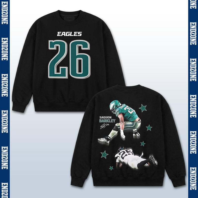 Saquon Barkley Philadelphia Eagles #26 Reverse Hurdle Action Vintage Graphic Hoodie Sweatshirt T-Shirt, NFL Football Season Apparel, S. Barkley SB26 All-Pro Legend Retro Streetwear Tee, Philadelphia Football Fan Gift