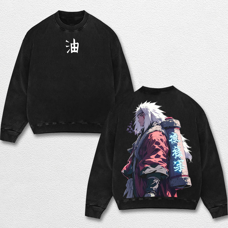 Retro Jiraiya Legendary - Naruto Oversize Lightweight Acid Washed Hoodie Sweatshirt Tee, Anime Graphic Design Unisex Top Cotton Streetwear Shirt Clothes