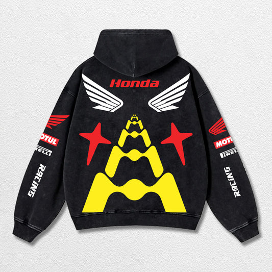Retro Honda 05 Racing Washed Hoodie MotoGP World Champion Enthusiast Apparel Streetwear Racing Team Super Motorsports Clothing Riders Motocross Off-Road Dirt Bike Fan Gear Cotton For Moto Fan