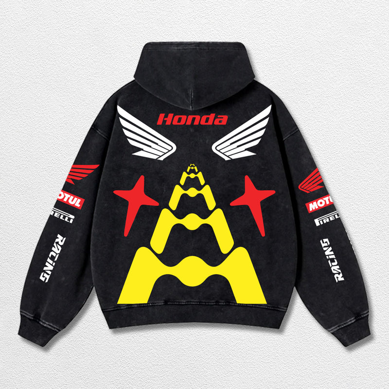 Retro Honda 05 Racing Washed Hoodie MotoGP World Champion Enthusiast Apparel Streetwear Racing Team Super Motorsports Clothing Riders Motocross Off-Road Dirt Bike Fan Gear Cotton For Moto Fan