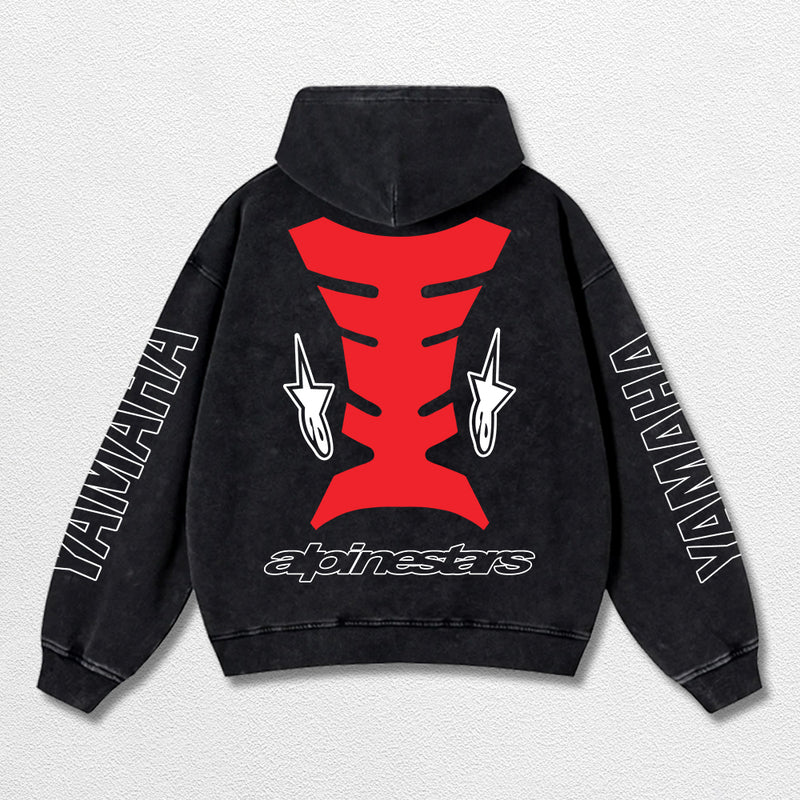 Retro Alpinestars Yamaha Racing Washed Hoodie MotoGP World Champion Enthusiast Apparel Streetwear Racing Team Super Motorsports Clothing Riders Motocross Off-Road Dirt Bike Fan Gear Cotton For Moto Fan (Copy)