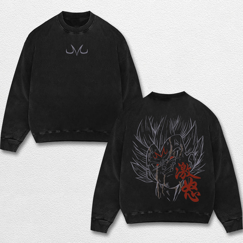 Retro Majin Vegeta - Dragon Ball Z Oversize Lightweight Acid Washed Hoodie Sweatshirt Tee, Anime Graphic Design Unisex Top Cotton Streetwear Shirt Clothes