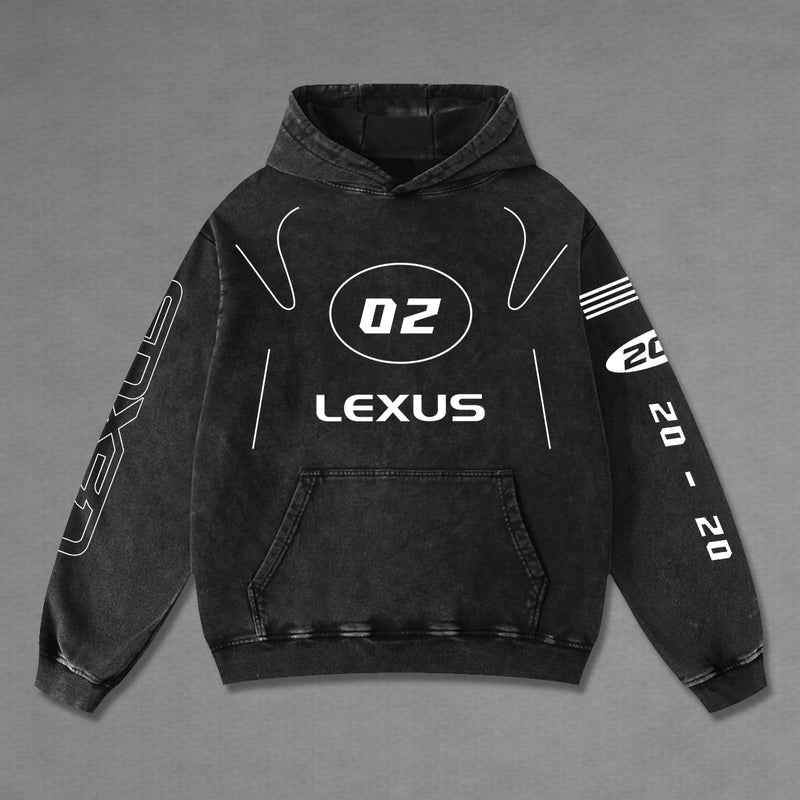 Lexus 205 Biker Hoodie Washed Vintage MotoGP Racing Streetwear, Motorcycle Graphic Hoodie Unisex, Designed for Motor Fans, Sportbike Culture, Speed Lovers & Urban Motorbike Style