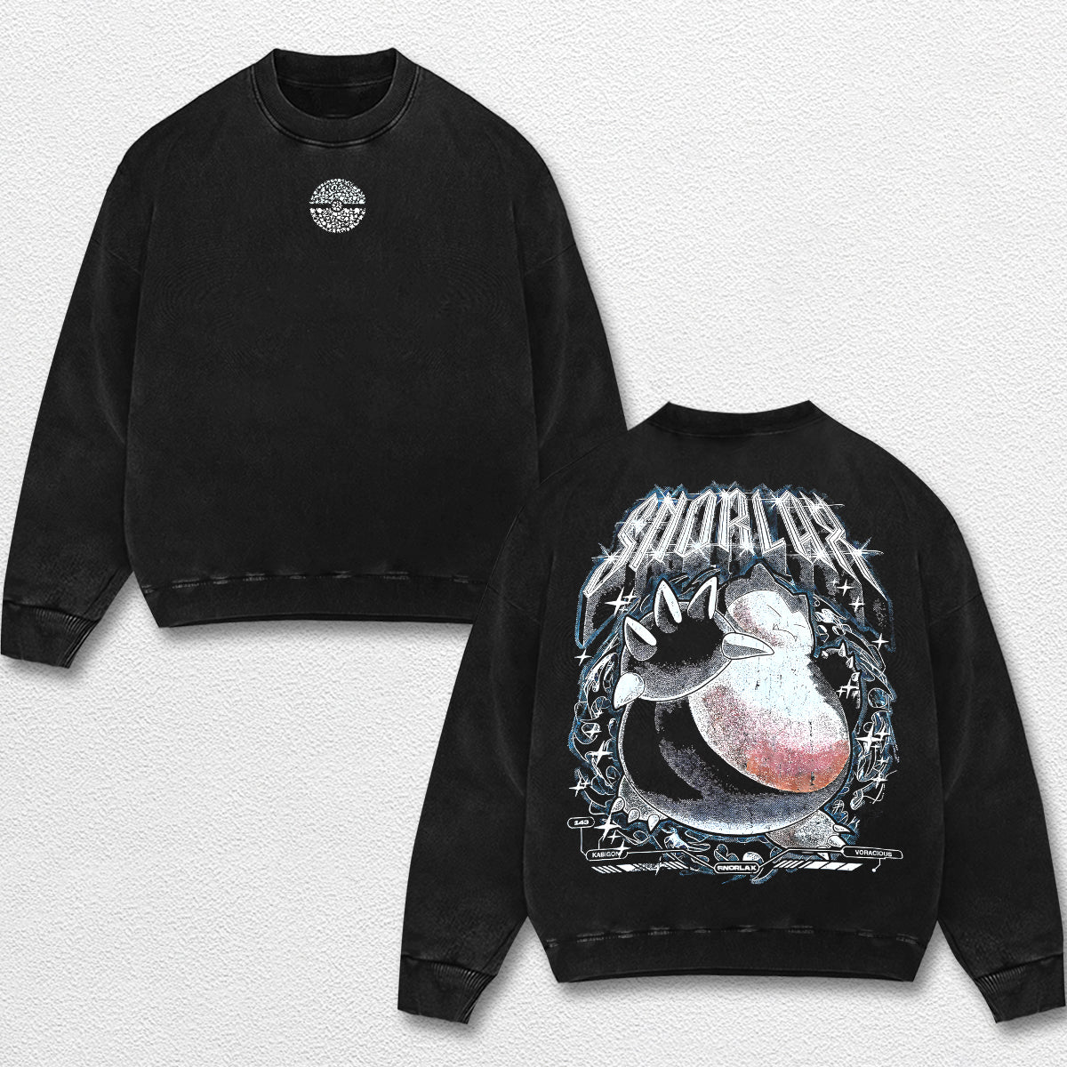 Retro Snorlax - Pokemon Oversize Lightweight Acid Washed Hoodie Sweatshirt Tee, Anime Graphic Design Unisex Top Cotton Streetwear Shirt Clothes