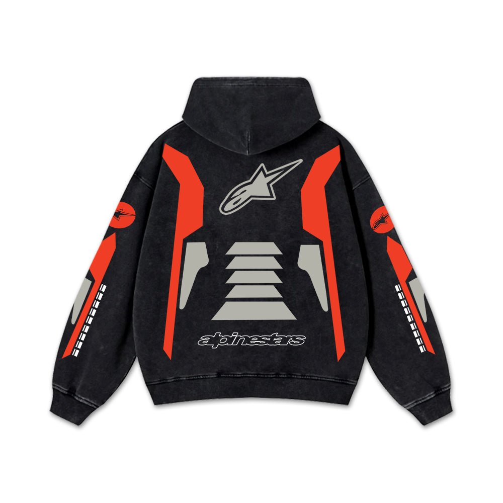 Retro Alpinestars Sport Racing Washed Hoodie MotoGP World Champion Enthusiast Apparel Streetwear Racing Team Super Motorsports Clothing Riders Motocross Off-Road Dirt Bike Fan Gear Cotton For Moto Fan