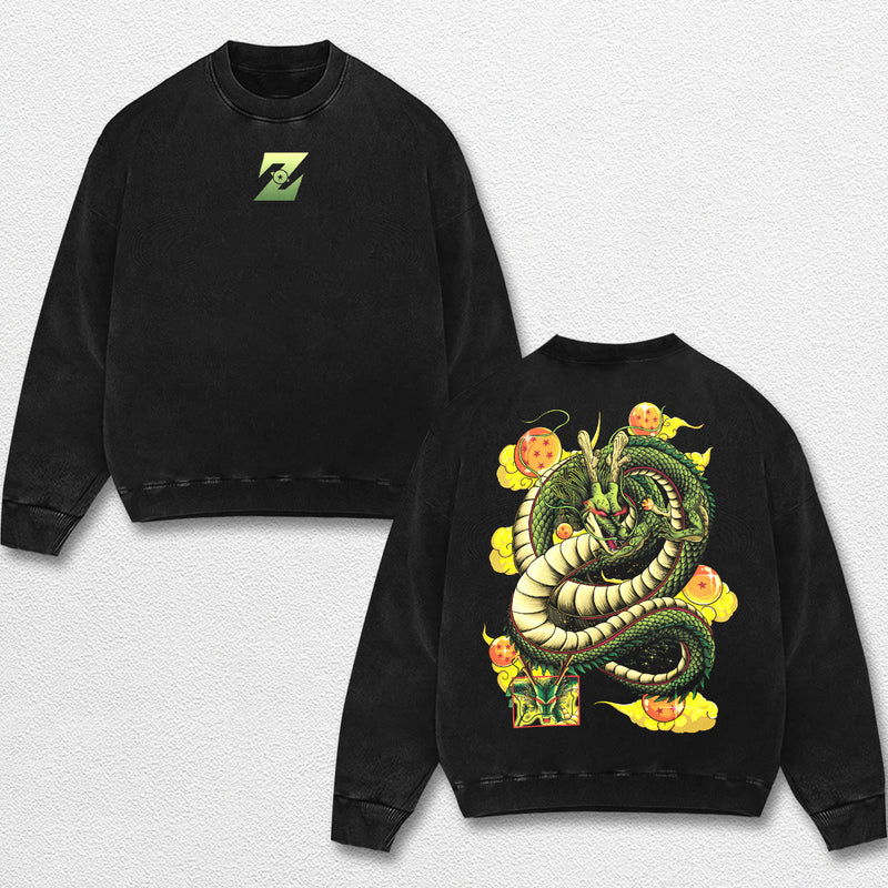 Retro Shenron - Dragon Ball Z Oversize Lightweight Acid Washed Hoodie Sweatshirt Tee, Anime Graphic Design Unisex Top Cotton Streetwear Shirt Clothes