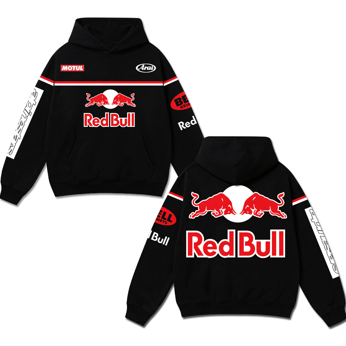 Retro Red Bull Racing Hoodie Black Acid Washed, Red Bull Emblem Motul Arai Bell Helmets Superbike Enthusiast, Motorsport Biker Graphic Streetwear, Heavyweight Sweatshirt, Retro Moto Gear Apparel Men’s Grunge Y2K Racing Jacket Style Oversized Clothes