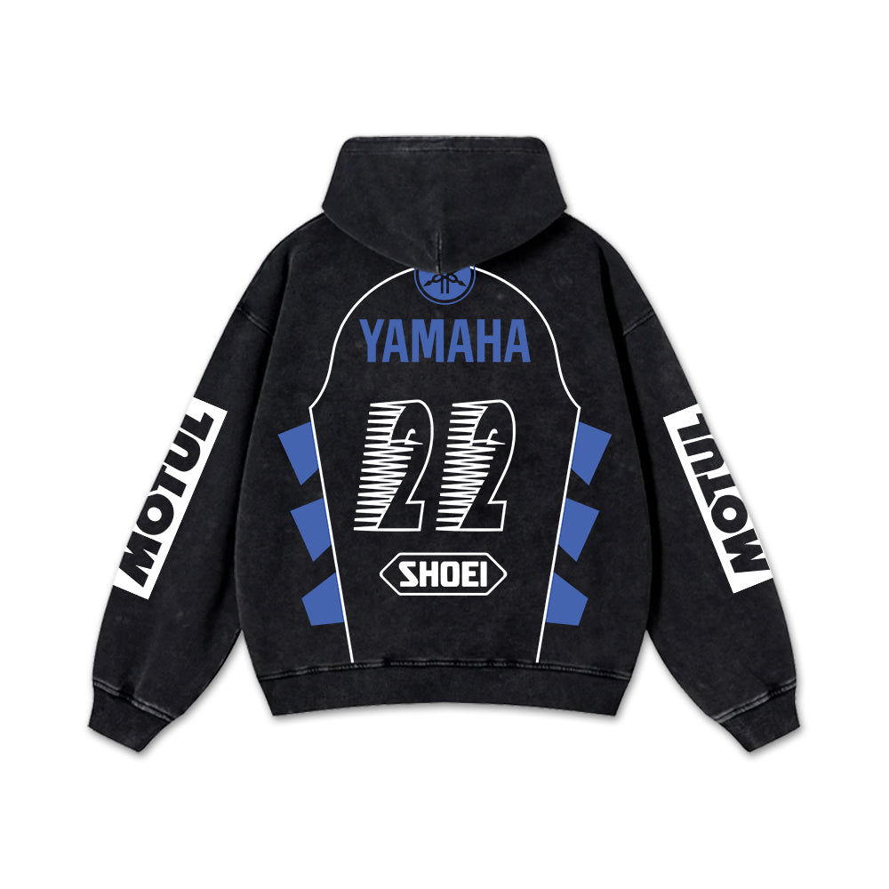 Retro Motul Yamaha Racing Washed Hoodie MotoGP World Champion Enthusiast Apparel Streetwear Racing Team Super Motorsports Clothing Riders Motocross Off-Road Dirt Bike Fan Gear Cotton For Moto Fan