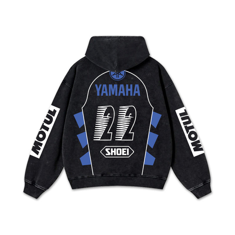 Retro Motul Yamaha Racing Washed Hoodie MotoGP World Champion Enthusiast Apparel Streetwear Racing Team Super Motorsports Clothing Riders Motocross Off-Road Dirt Bike Fan Gear Cotton For Moto Fan