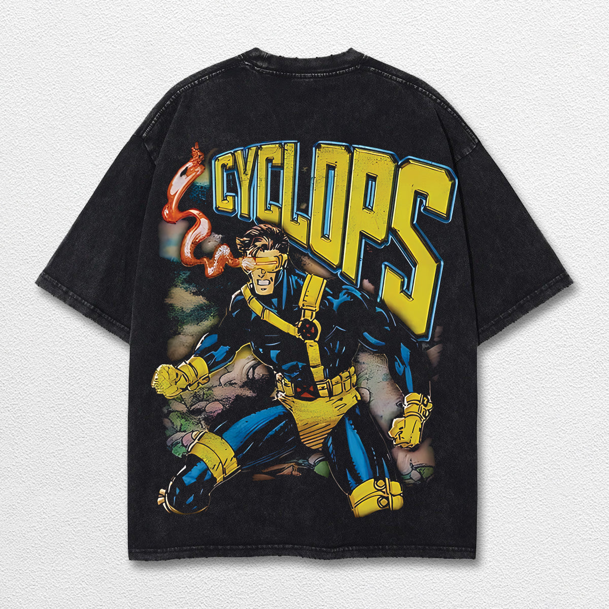Cyclop Xmen Hero Comic Double Printed Oversize Lightweight Acid Washed Tee, Character Marrvel Comics TV Series Graphic Design Unisex Top Cotton Streetwear T-Shirt Clothes Menswear