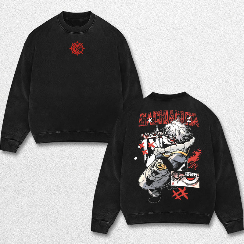 Retro Rudo - Gachiakuta Oversize Lightweight Acid Washed Hoodie Sweatshirt Tee, Anime Graphic Design Unisex Top Cotton Streetwear Shirt Clothes