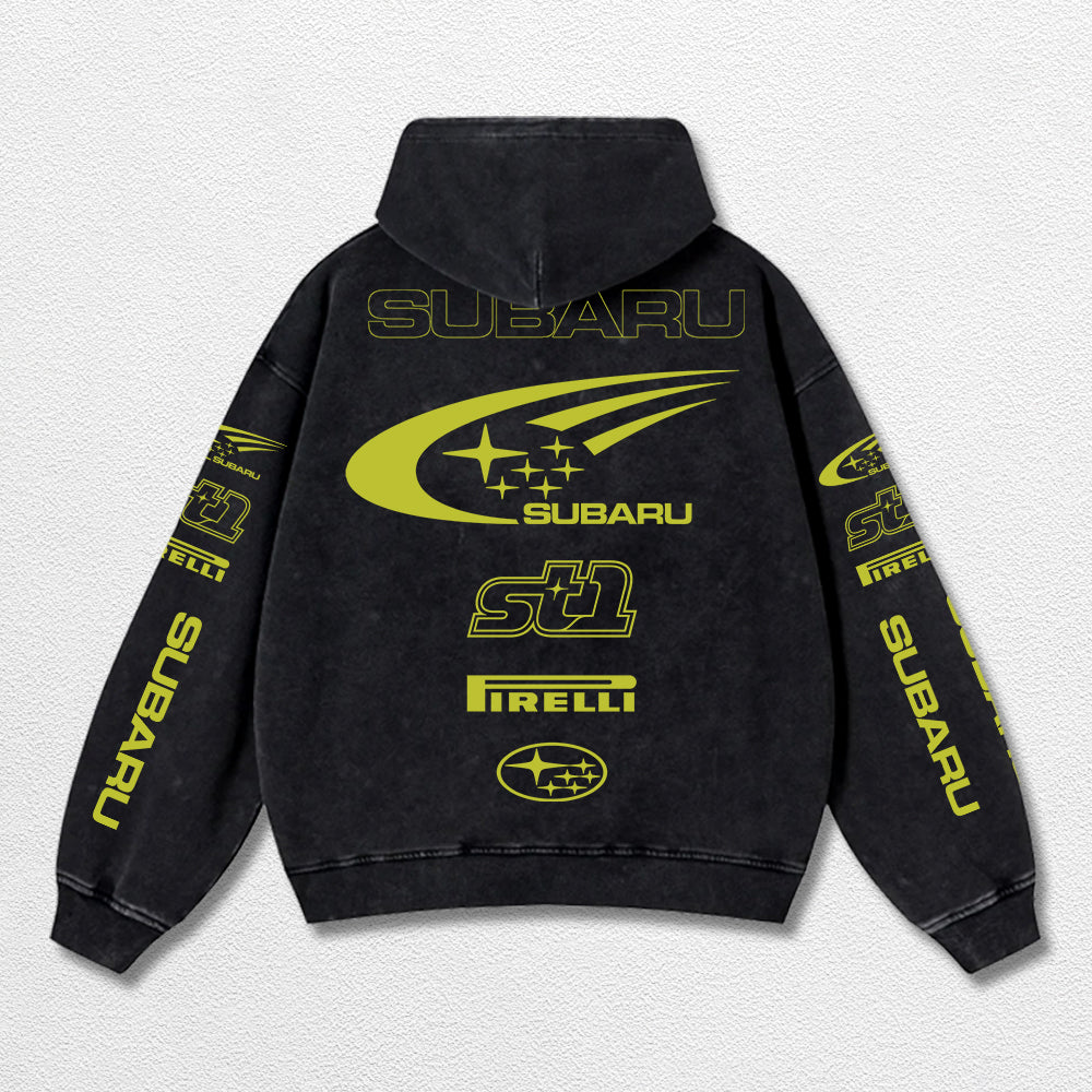 Retro Subaru ST1 Racing Washed Hoodie Fomula 1 World Champion Enthusiast Apparel Streetwear Racing Team Super Motorsports Clothing Riders Motocross Off-Road Dirt Bike Fan Gear Cotton For Moto Fan
