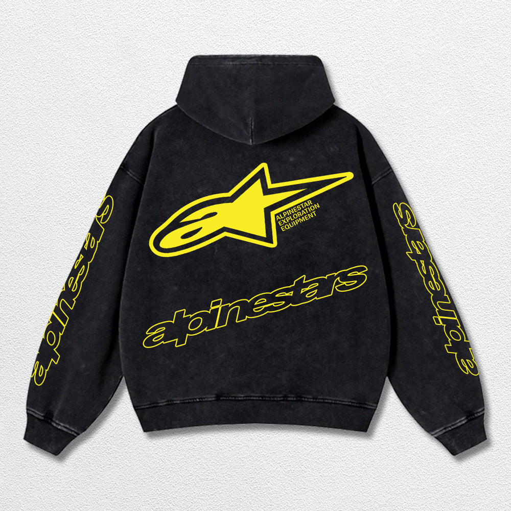 Retro Alpinestars Racing Washed Hoodie MotoGP World Champion Enthusiast Apparel Streetwear Racing Team Super Motorsports Clothing Riders Motocross Off-Road Dirt Bike Fan Gear Cotton For Moto Fan
