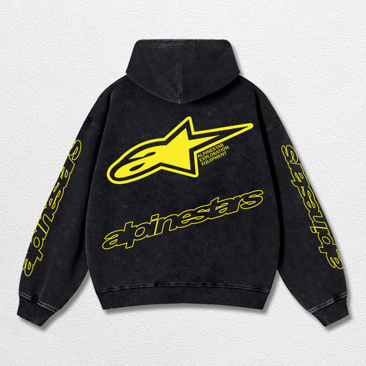 Retro Alpinestars Racing Washed Hoodie MotoGP World Champion Enthusiast Apparel Streetwear Racing Team Super Motorsports Clothing Riders Motocross Off-Road Dirt Bike Fan Gear Cotton For Moto Fan