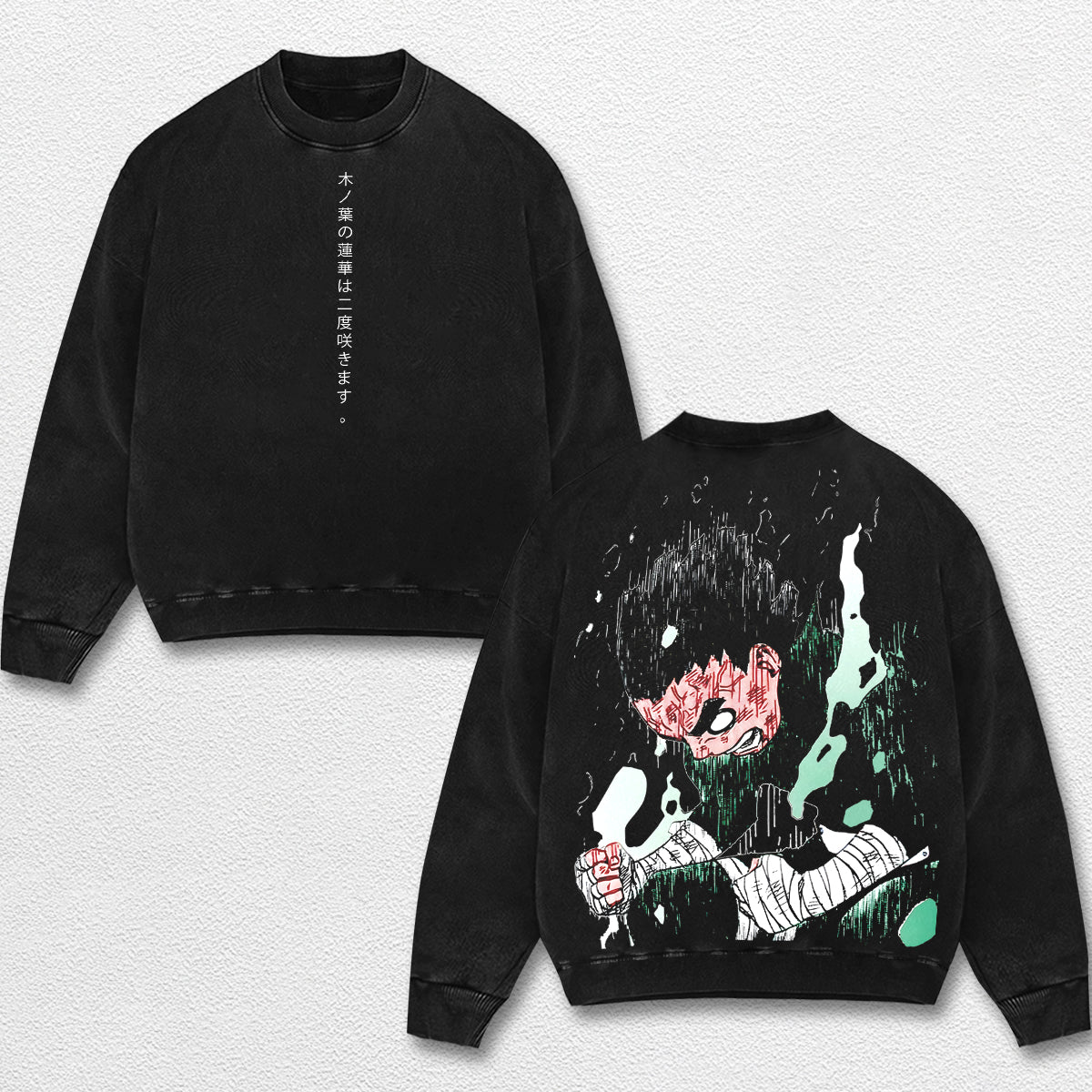 Retro  Rock Lee - Naruto Oversize Lightweight Acid Washed Hoodie Sweatshirt Tee, Anime Graphic Design Unisex Top Cotton Streetwear Shirt Clothes