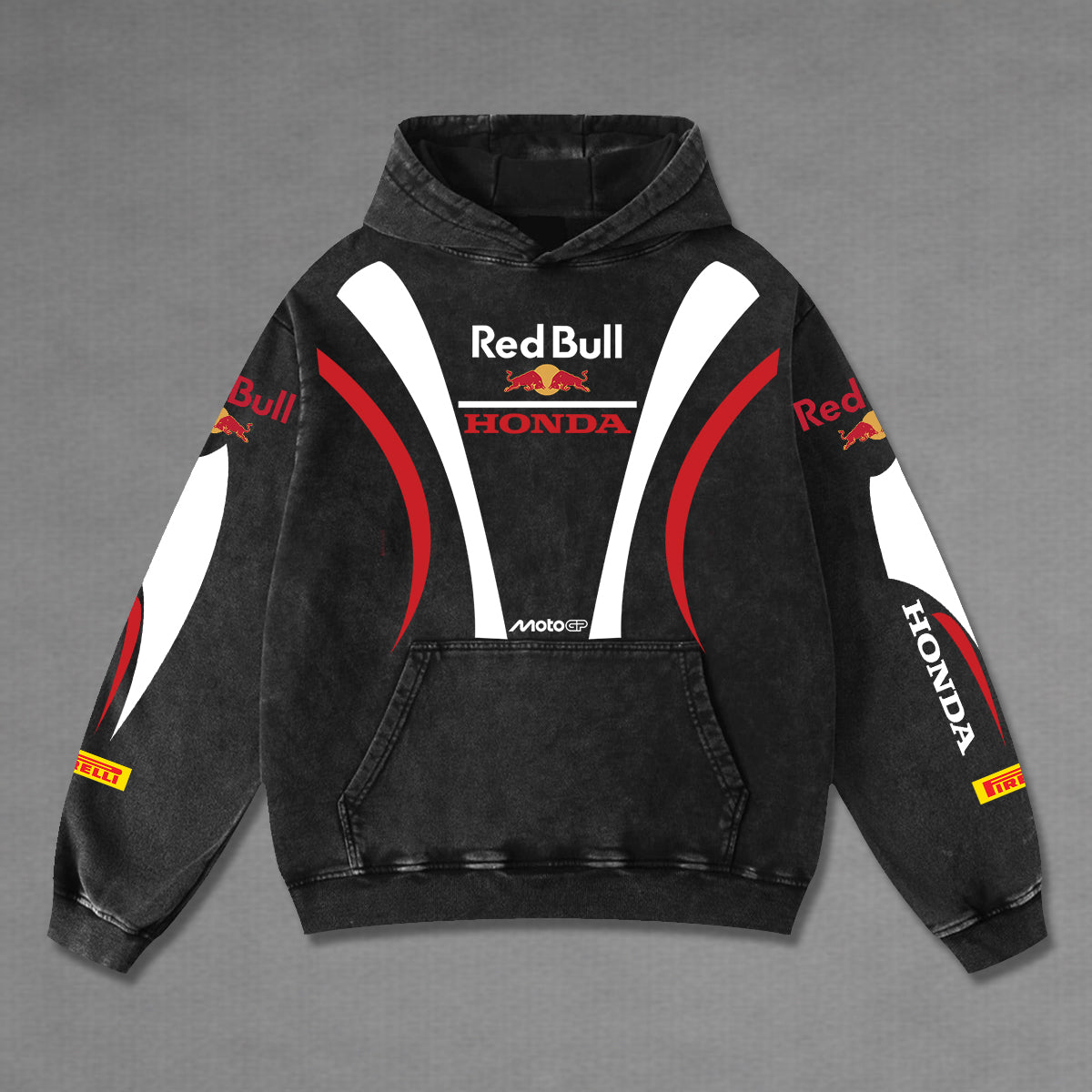 Redbull CBR Biker Hoodie Washed Vintage MotoGP Racing Streetwear, Motorcycle Graphic Hoodie Unisex, Designed for Motor Fans, Sportbike Culture, Speed Lovers & Urban Motorbike Style
