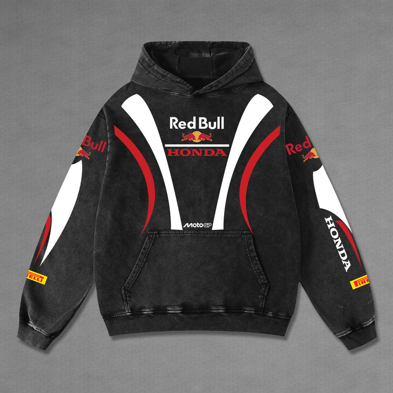 Redbull CBR Biker Hoodie Washed Vintage MotoGP Racing Streetwear, Motorcycle Graphic Hoodie Unisex, Designed for Motor Fans, Sportbike Culture, Speed Lovers & Urban Motorbike Style