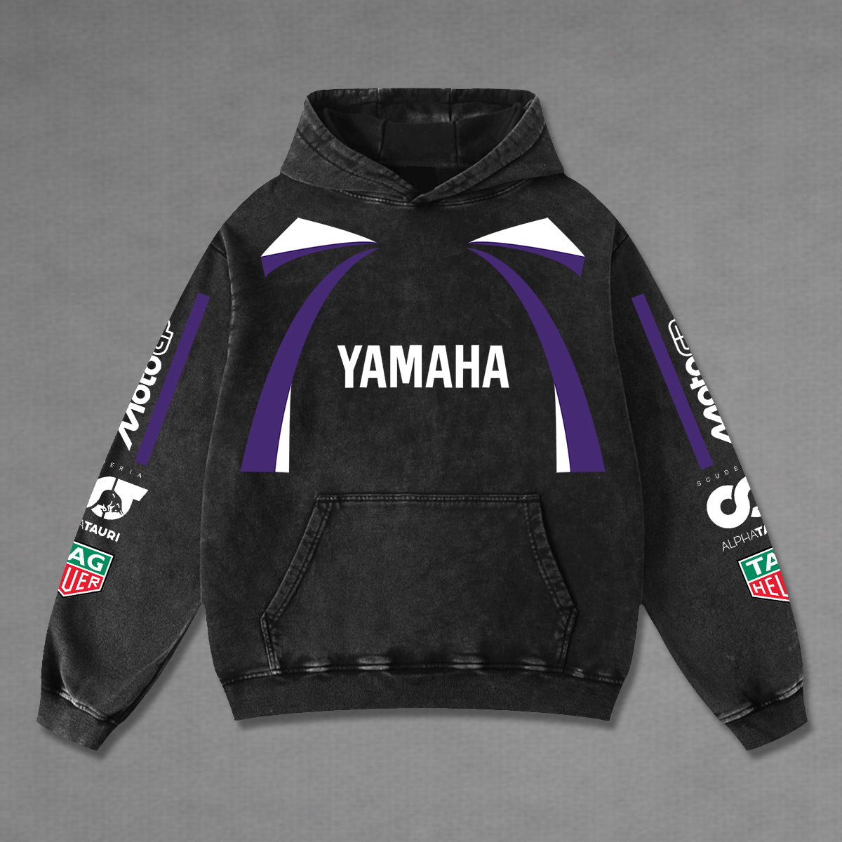 Yamaha Alphatauri Biker Hoodie Washed Vintage MotoGP Racing Streetwear, Motorcycle Graphic Hoodie Unisex, Designed for Motor Fans, Sportbike Culture, Speed Lovers & Urban Motorbike Style