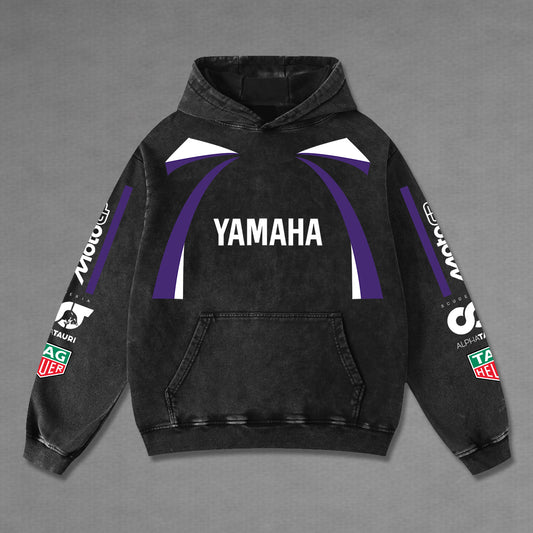Yamaha Alphatauri Biker Hoodie Washed Vintage MotoGP Racing Streetwear, Motorcycle Graphic Hoodie Unisex, Designed for Motor Fans, Sportbike Culture, Speed Lovers & Urban Motorbike Style