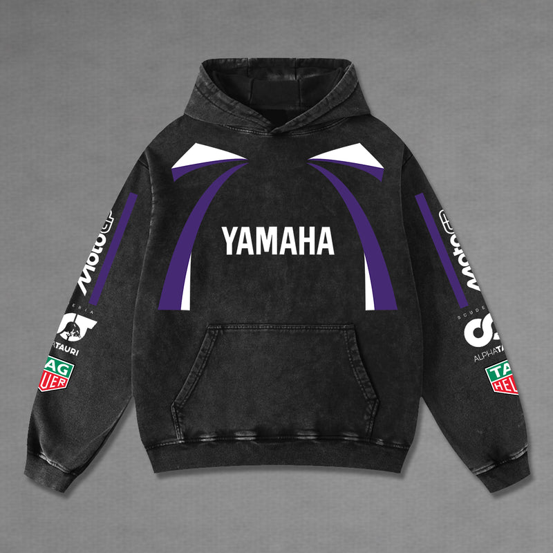 Yamaha Alphatauri Biker Hoodie Washed Vintage MotoGP Racing Streetwear, Motorcycle Graphic Hoodie Unisex, Designed for Motor Fans, Sportbike Culture, Speed Lovers & Urban Motorbike Style