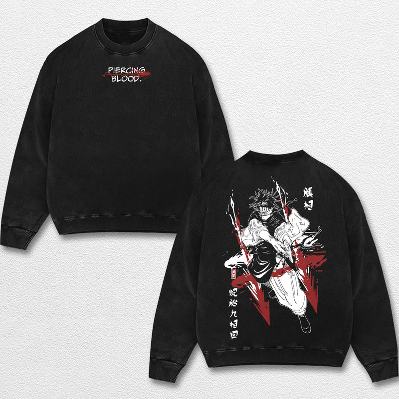 Retro Choso Piercing Blood - Jujutsu Kaisen Oversize Lightweight Acid Washed Hoodie Sweatshirt Tee, Anime Graphic Design Unisex Top Cotton Streetwear Shirt Clothes