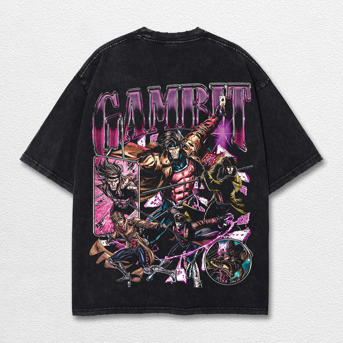 Gambit Xmen Hero Comic Double Printed Oversize Lightweight Acid Washed Tee, Character Marrvel Comics TV Series Graphic Design Unisex Top Cotton Streetwear T-Shirt Clothes Menswear