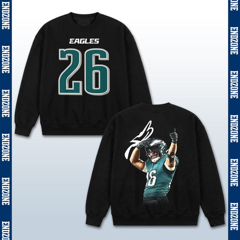 Saquon Barkley Philadelphia Eagles #26 Pointing Celebration Vintage Graphic Hoodie Sweatshirt T-Shirt, NFL Football Season Apparel, S. Barkley SB26 All-Pro Legend Retro Streetwear Tee, Philadelphia Football Fan Gift