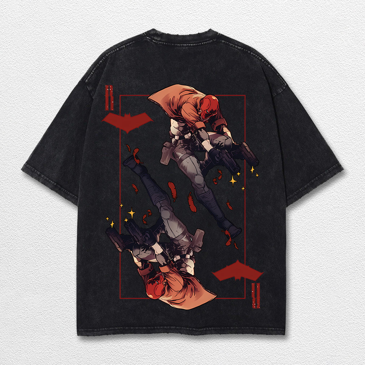 Red Hood Superhero DC Comic Double Printed Oversize Lightweight Acid Washed Tee, Character Comics TV Series Graphic Design Unisex Top Cotton Streetwear T-Shirt Clothes Menswear