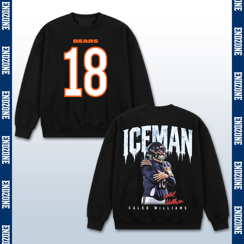 Caleb Williams Chicago Bears #18 Iceman Vintage Graphic Hoodie Sweatshirt T-Shirt, NFL Football Season Apparel, C. Williams CW18 QB1 Legend Retro Streetwear Tee, Chicago Football Fan Gift