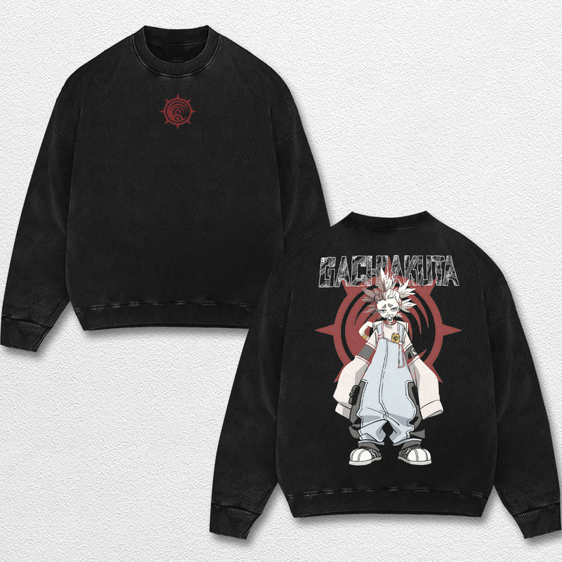 Retro Dear Santa - Gachiakuta Oversize Lightweight Acid Washed Hoodie Sweatshirt Tee, Anime Graphic Design Unisex Top Cotton Streetwear Shirt Clothes